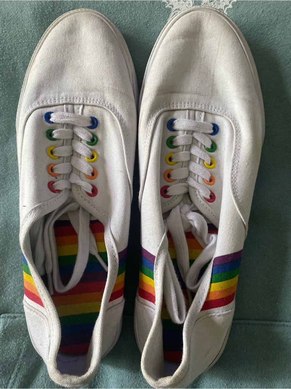 Target White Canvas Sneakers with Rainbow Accents